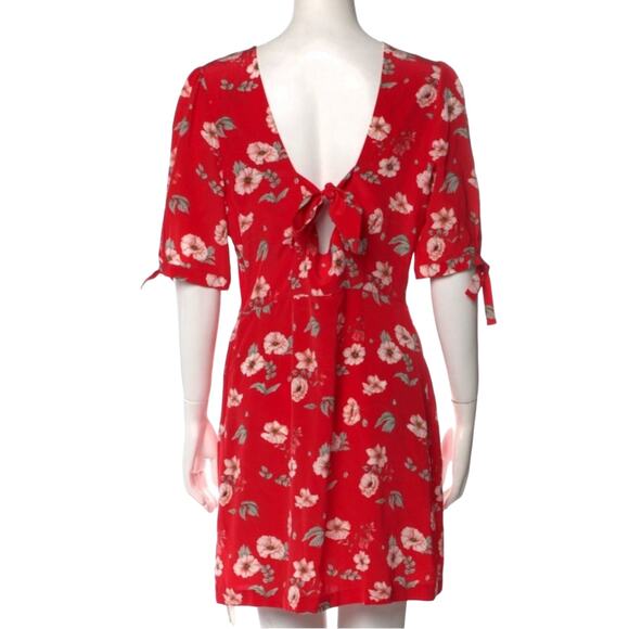 Intermix Silk Red Floral Mini dress flower shift cut out back ties bow twee sz M - Picture 2 of 13